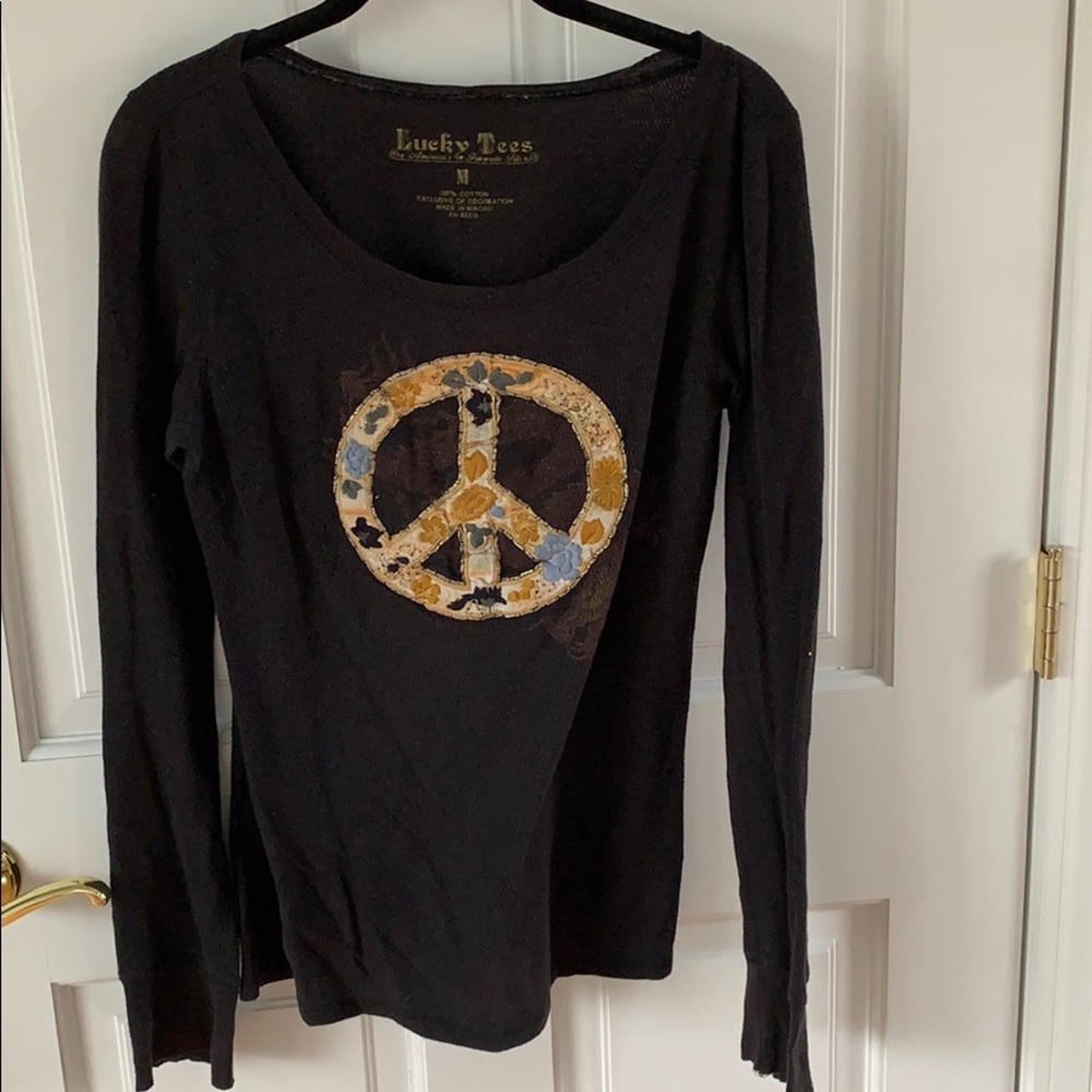 Black Lucky Bramd Embroidered Long Sleeve size M